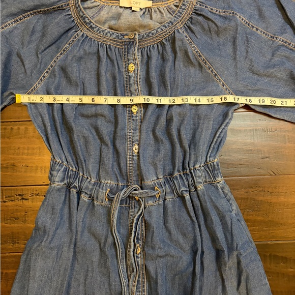 LOFT Denim Long Sleeve cottagecore milkmaid chambray tie waist midi dress size M - Picture 3 of 7
